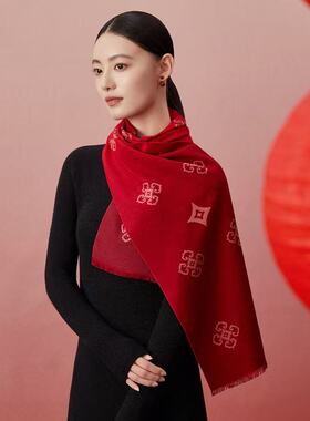 万事利秋冬专柜同款新品男女桑蚕丝真丝绒围巾披肩礼盒装嘉和