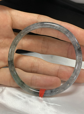 54圆条冰乌鸡翡翠手镯冰种飘花玉镯缅甸翡翠手镯手饰手环天然翡翠