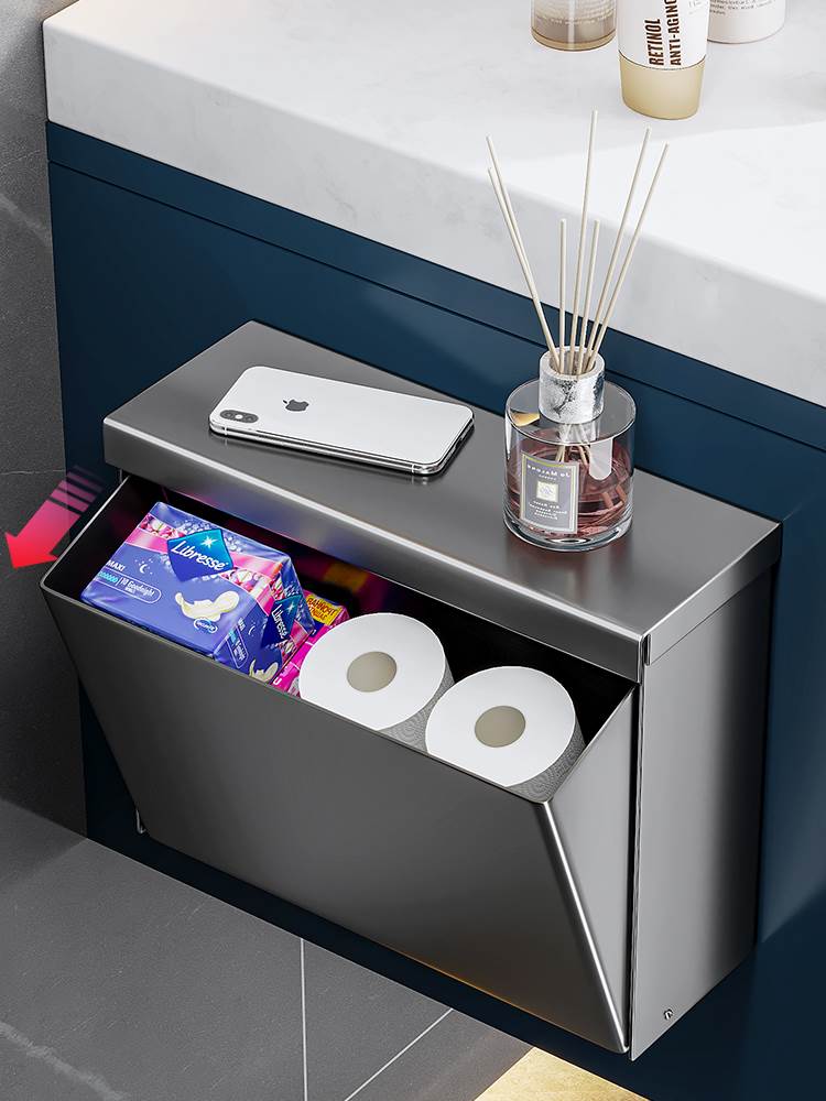 厕所纸巾盒卫生间卷纸厕纸架免打孔不锈钢黑色洗手间抽纸擦手纸盒 - 图0