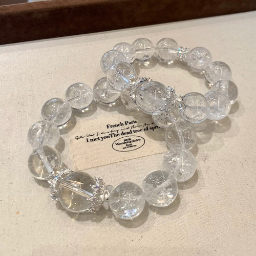 天然白阿塞水晶白水晶爆闪水晶清冷高级感简约原创设计彩虹手串女 - 图2