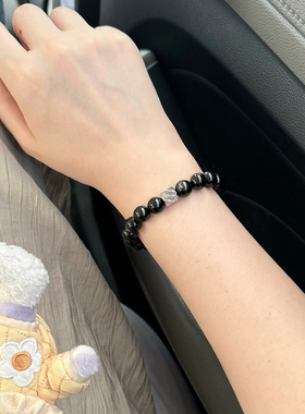 天铁天然银曜石手链男款转运珠送男女友情侣手串礼物简约时尚百搭