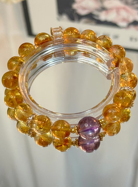 天然黄水晶黄塔晶珠子搭配紫水晶配珠女款闺蜜生日礼物手链简约时