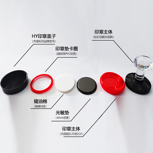 HY水晶柄光敏印章4mm蝴蝶垫进口垫免封边印章材料圆形 椭圆形 - 图1