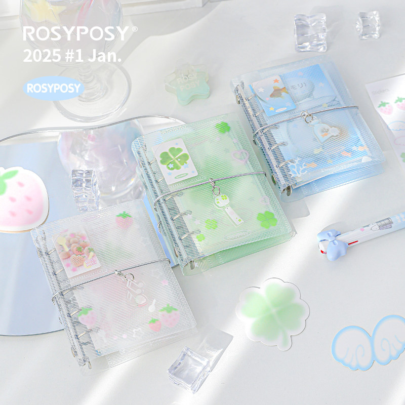 「四叶草三折M5！透明斜纹」Rosyposy柔设mini活页手帐本韩迷你韩,淘宝优惠券,粉丝福利购,淘宝优惠卷