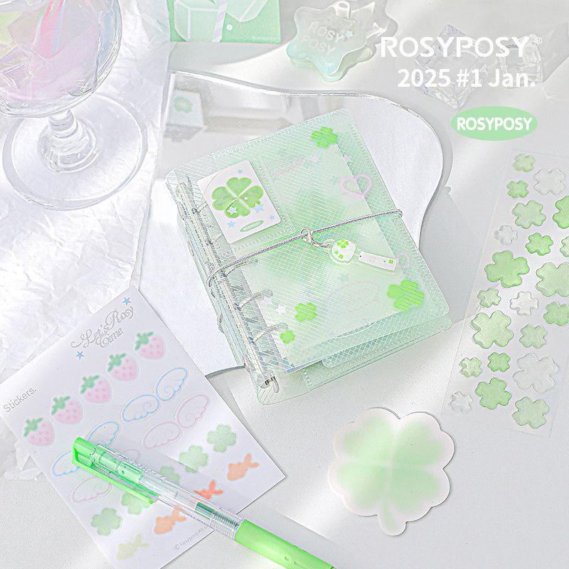 「四叶草三折M5！透明斜纹」Rosyposy柔设mini活页手帐本韩迷你韩,淘宝优惠券,粉丝福利购,淘宝优惠卷