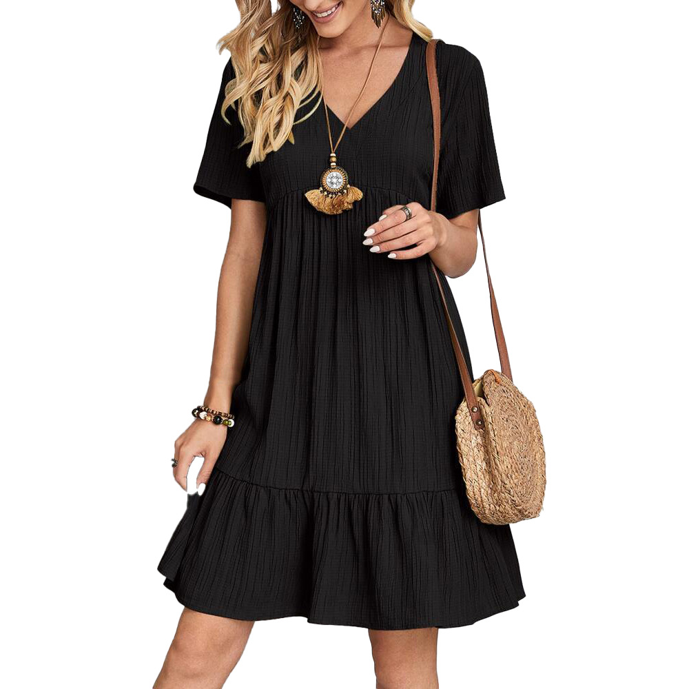 Women's Summer Loose Casual Short Sleeve Tunic Dress连衣裙女-图3