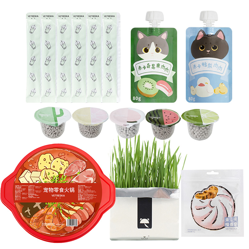 未卡猫零食冻干猫条猫草宠物零食火锅猫砂伴侣小鱼干吸吸酱肉酱包