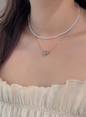双层淡水珍珠项链女2024年新款轻奢小众高级感锁骨链时尚叠戴项链