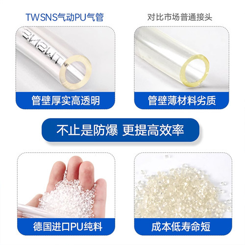 TWSNS台匠山耐斯气管空压机耐高温软管pu气管气动6高压气管8mm12 - 图0