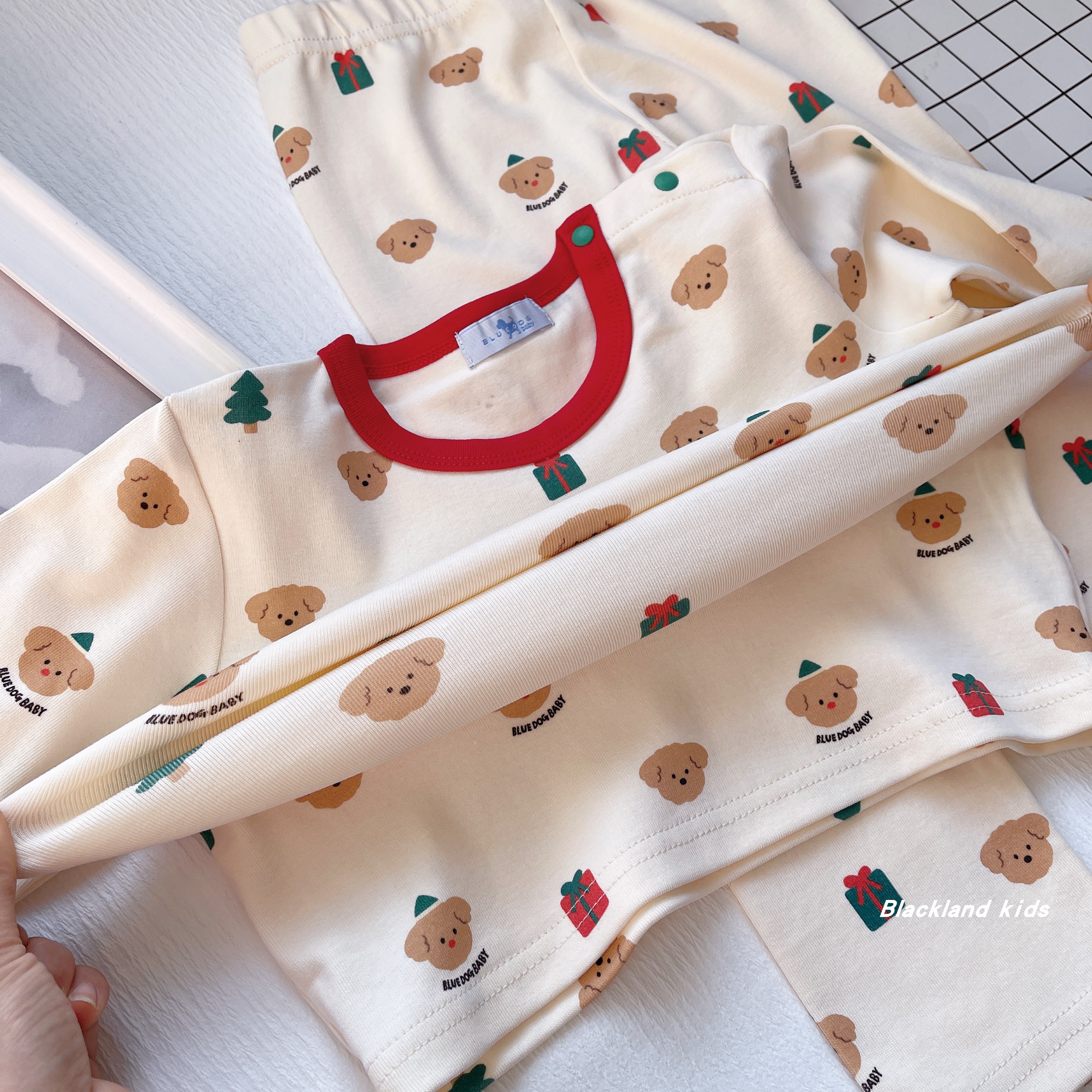 春秋冬款韩国童装 男童女童儿童宝宝纯棉弹力家居服套装秋衣秋裤 - 图0