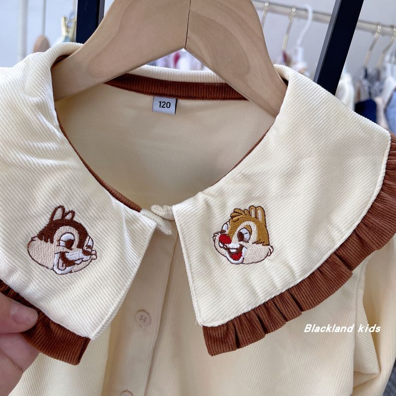 春秋款 韩国童装 女童大领开衫连衣裙儿童宝宝条绒外套刺绣裙子,淘宝优惠券,粉丝福利购,淘宝优惠卷