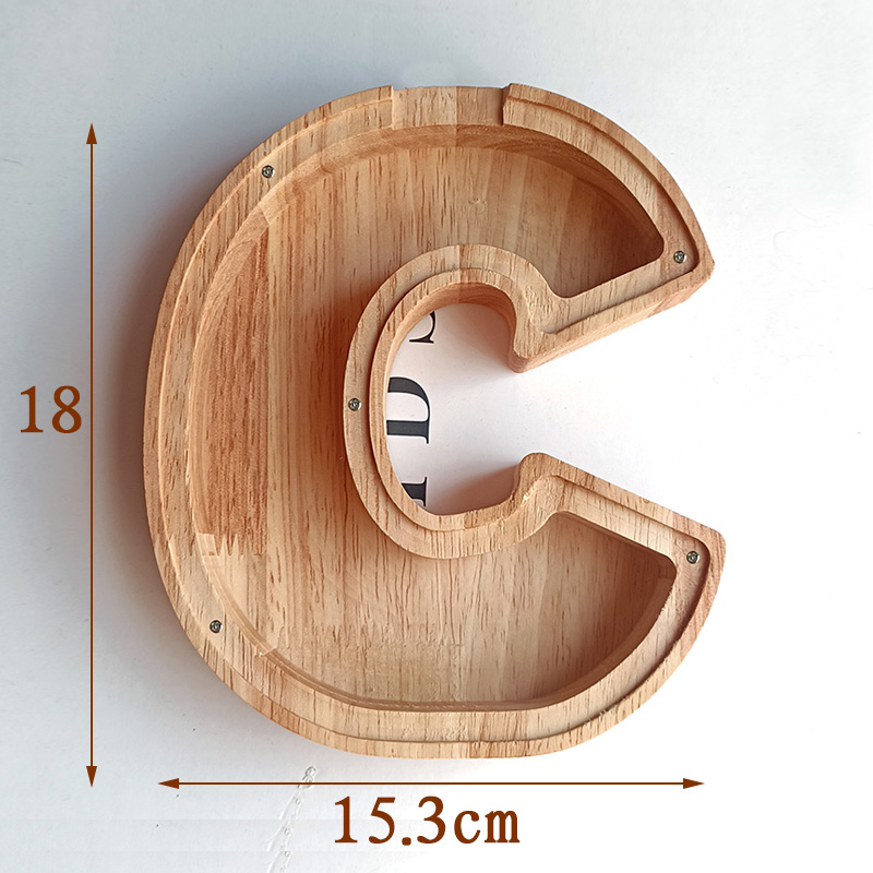 网红木制英文字母存钱罐钱箱存銭罐储钱罐摆件卡通透明礼品压岁钱 - 图1