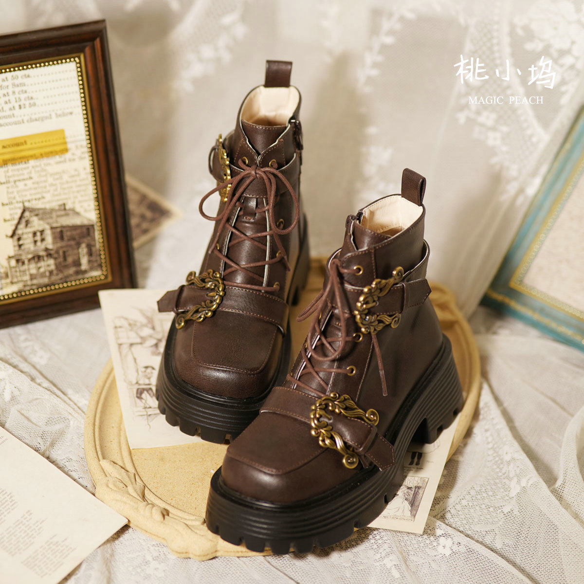 马丁靴女风琴骑士桃小坞原创复古国风秋冬短靴厚底学院风学生现货,淘宝优惠券,粉丝福利购,淘宝优惠卷