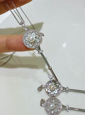 MSYUER纯银钥匙AKOYA珍珠项链