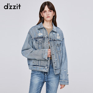dzzit地素 2019冬专柜新款格纹正反两穿单宁牛仔外套女3G4F7111R