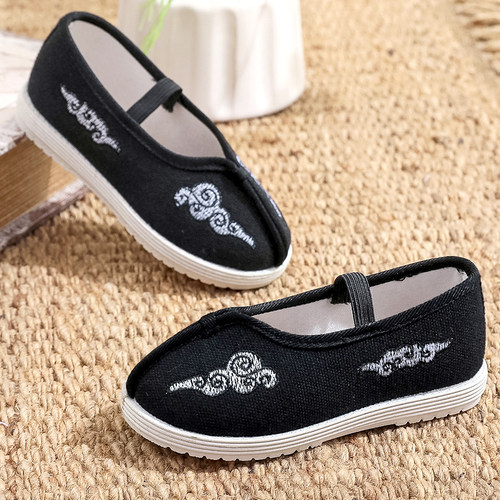 汉服鞋春秋布鞋男女童鞋儿童表演鞋幼儿园室内舞蹈鞋中国风绣花鞋 - 图0