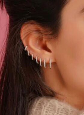 1Pair Stainless Steel Minimal Hoop Earrings Crystal