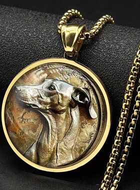 Geyhoun Whippet Dog Head Glass Medal Pendant Necklace fo