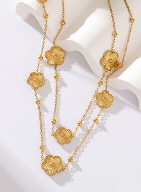 GANEMLY 316L Stainless Steel Gold Color Five-Leaf Clover
