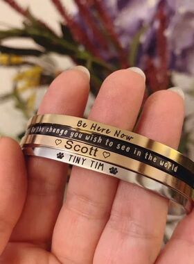 Customized Coordinate Engraved Name Text Heart Hole Cuff