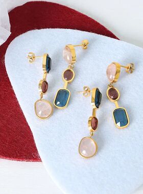GANEMLY 316L Stainless Steel Shining Stone Zirconia Drop