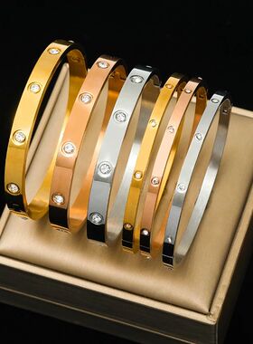 GANEMLY 316L Stainless Steel Zircon Bangle Bracelet For