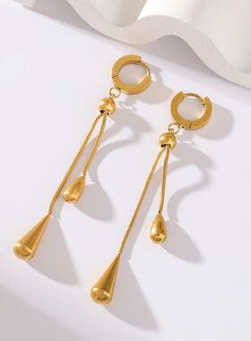 GANEMLY 316L Stainless Steel Teardrop Tassel Long Dangle