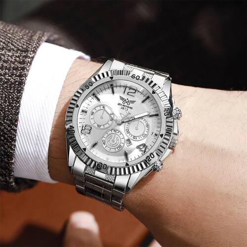 Fashion Men's Gold Spot Watch Date Calenda  Stainless - 图1
