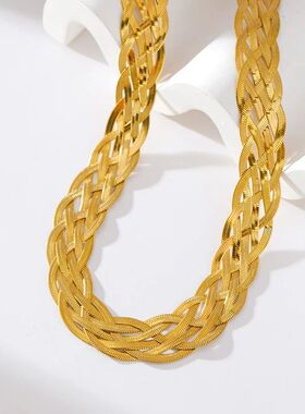 GANEMLY 316L Stainless Steel Gold Color Woven Chain Chokers