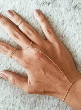 Dainty Hand Chain Bacelet Ring Gold Plated Handmade Link