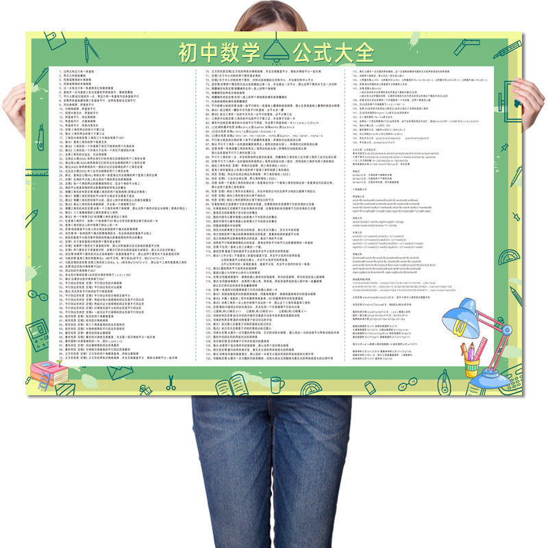 初中数学公式大全墙贴辅导资料知识汇总定律物理常用单位换算挂图-图3