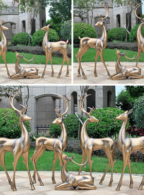 玻璃钢仿真花园林白鹿美陈雕塑