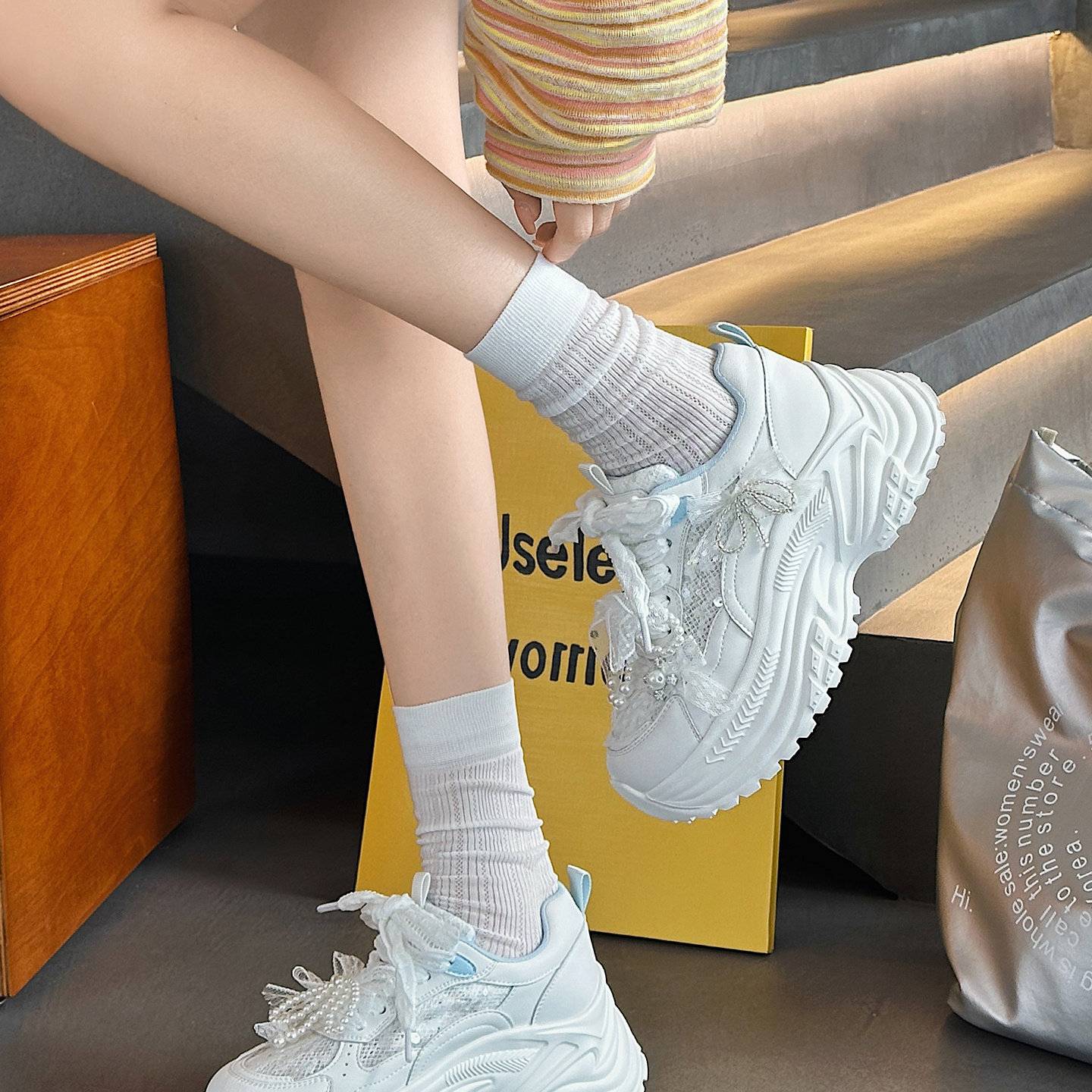 嘉俪多女休闲老爹鞋欧美牛皮网松糕底圆头系带深口2025新款春季,淘宝优惠券,粉丝福利购,淘宝优惠卷