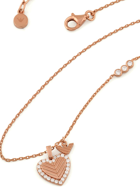 阿玛尼女士玫瑰金色密镶心形项链