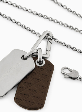 阿玛尼男士双吊牌钢质十字链项链