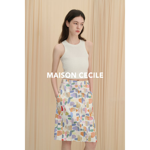 MAISON CECILE法国设计师做图du家趣味印花半身裙 - 图0
