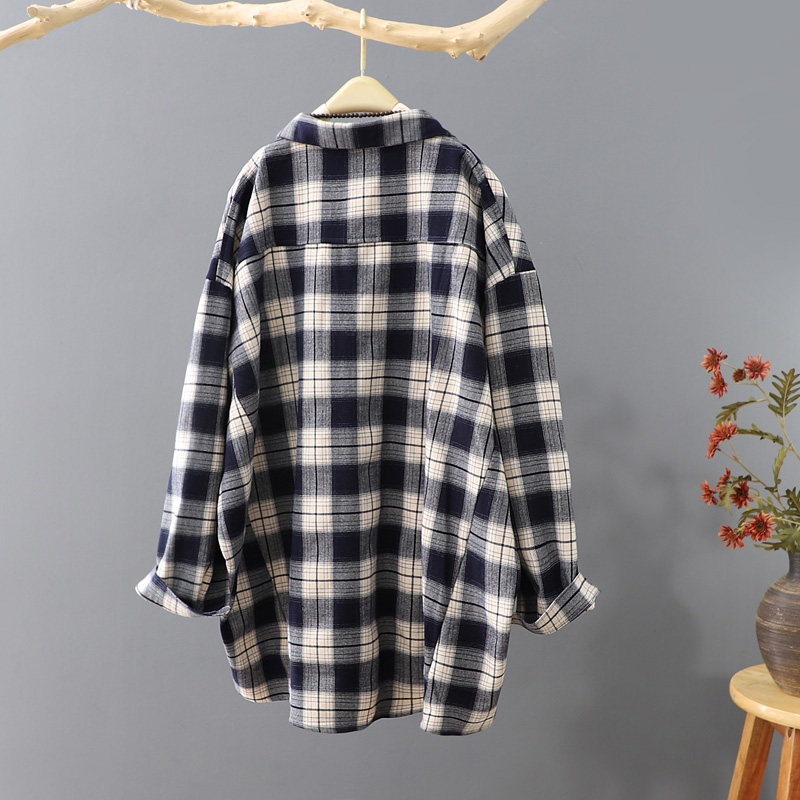韩范长袖外套2021春秋新品格子衬衫 羽舧衬衫