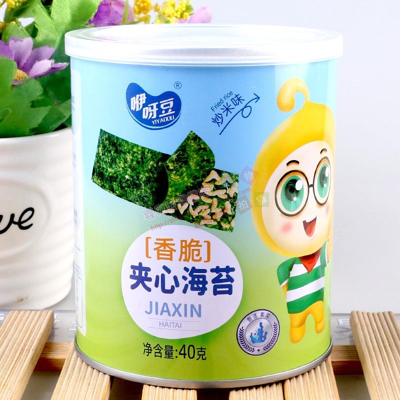 4罐 咿呀豆夹心海苔脆40克芝麻炒米巴旦木核桃味儿童休闲食品零食,淘宝优惠券,粉丝福利购,淘宝优惠卷