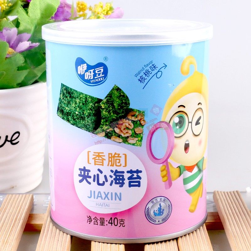 4罐 咿呀豆夹心海苔脆40克芝麻炒米巴旦木核桃味儿童休闲食品零食,淘宝优惠券,粉丝福利购,淘宝优惠卷
