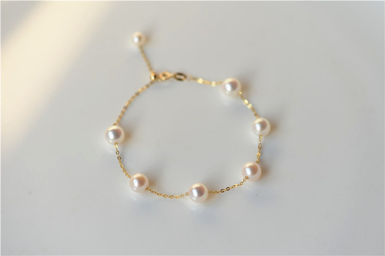 天然淡水满天星珍珠手链18k金正圆无暇小珍珠可调节手串气质精致 - 图1