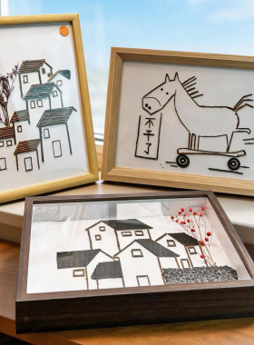 干花相框摆台粘贴diy稻草手工树枝画亲子活动江南水乡幼儿园环创