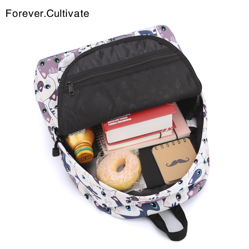 印花女百搭猫咪潮大容量运动双肩包 forevercultivate广州专卖双肩背包