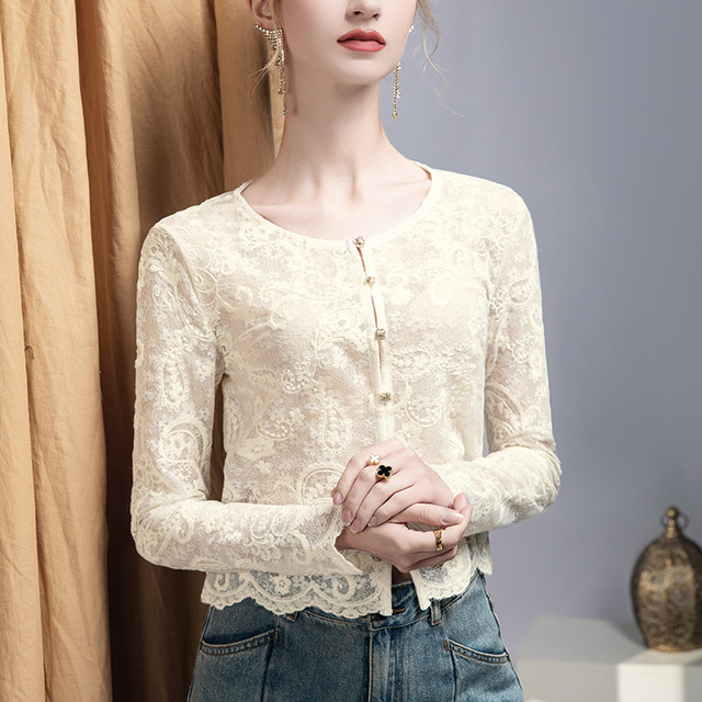 ແມ່ຍິງ jacquard lace top hollow ເຄິ່ງໂປ່ງໃສ