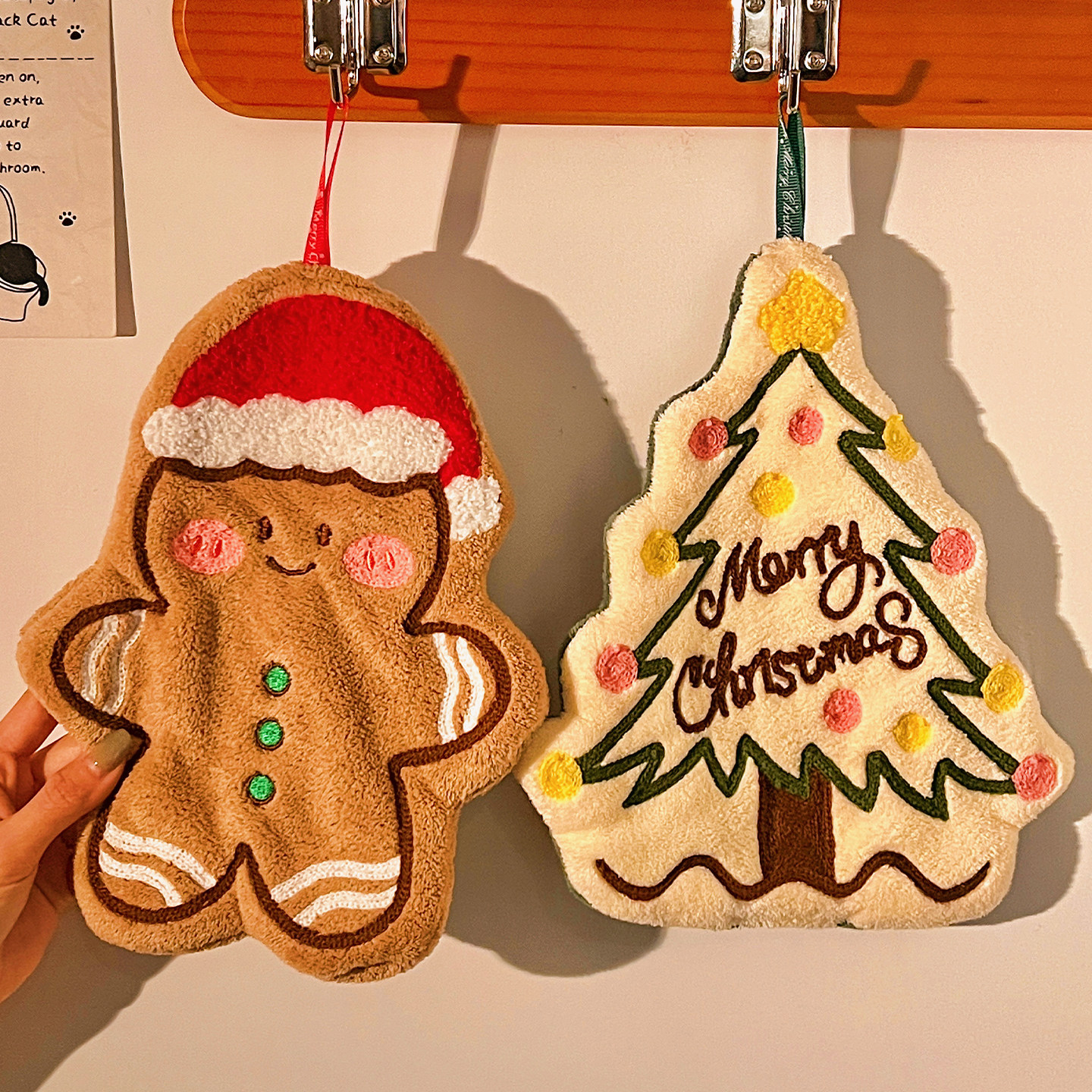 圣诞树姜饼人擦手巾挂式可爱超强吸水速干卫生间洗手手帕厨房抹布,淘宝优惠券,粉丝福利购,淘宝优惠卷