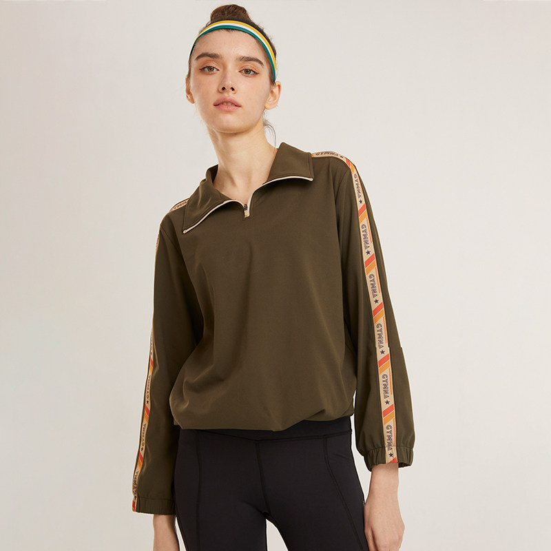 gymna春季新款复古学院风运动半拉链高领上衣跑步健身长袖卫衣女,淘宝优惠券,粉丝福利购,淘宝优惠卷