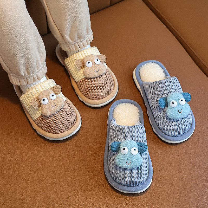 小羊棉拖鞋亲子秋冬男女童防滑室内居家保暖毛毛儿童拖鞋宝宝可爱