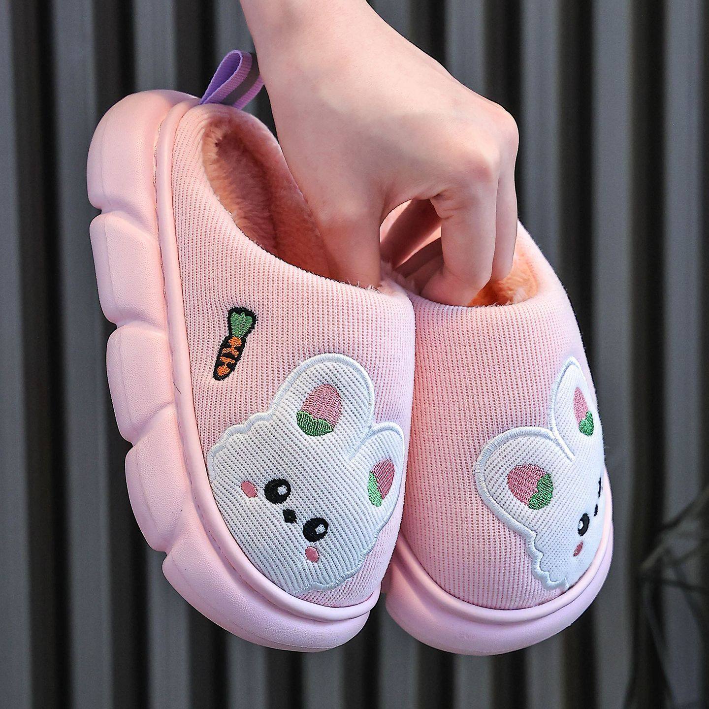 秋冬季儿童棉拖鞋女童可爱卡通兔子居家厚底室内防滑加绒保暖棉鞋,淘宝优惠券,粉丝福利购,淘宝优惠卷