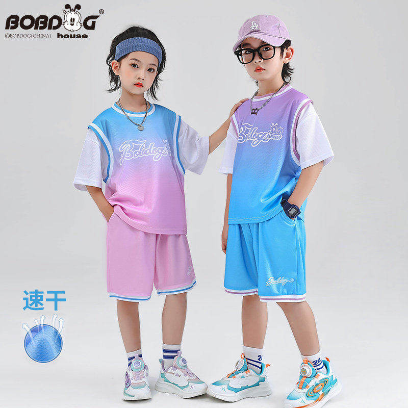 【3件任选】巴布豆男童女童儿童夏装套装篮球服防晒衣