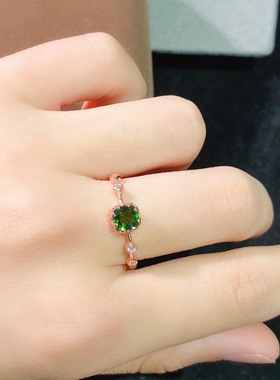 realtreasure天然透辉石戒指，s925银镶嵌，主石尺寸约5*5mm