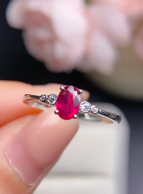 realtreasure新烧红宝石戒指 红宝石晶体超干净的主石4*6mm